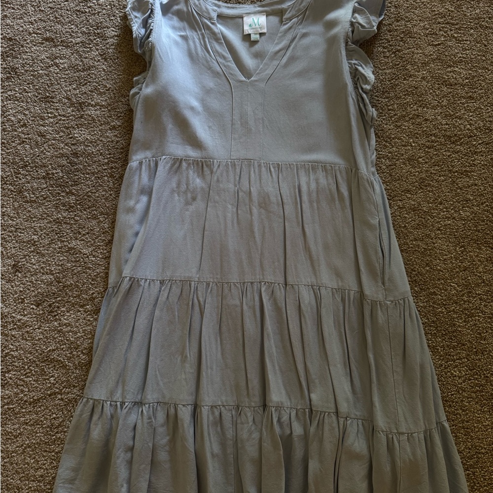 Light Blue Flutter Sleeve Dress